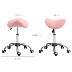 HOMCOM Saddle Stool, Height Adjustable Salon Chair for Massage Spa, Faux Leather, Pink