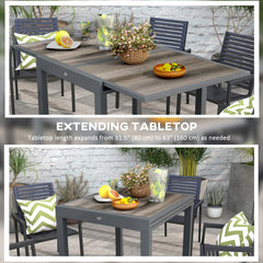 Outsunny Extending Garden Table, Outdoor Dining Table for 6, Aluminium Frame Rectangular Patio Table with Plastic Board Tabletop,80/160L x 80W x 75H cm, Grey