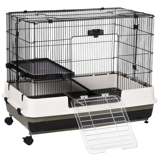 PawHut Small Animal Guinea Pigs Hutches Steel Wire Rabbit Cage Pet Play House W/ Waste Tray Black