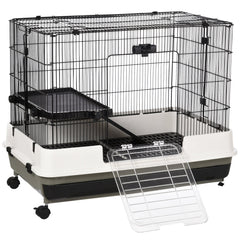 PawHut Small Animal Guinea Pigs Hutches Steel Wire Rabbit Cage Pet Play House W/ Waste Tray Black