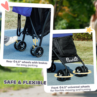 PawHut Umbrella Structure Dog Stroller, Lightweight & Portable Dog Pram w/ Shoulder Strap, Storage Bag & Cup Holder, Dark Blue