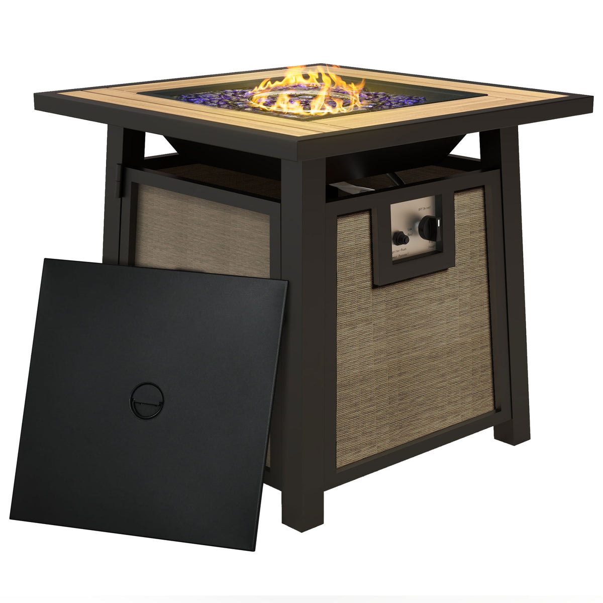 Outsunny 50,000 BTU Gas Fire Pit Table with Cover and Glass Beads, Brown