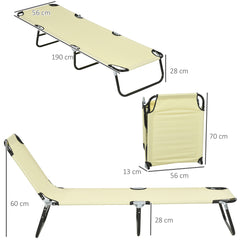 Outsunny Set of Two Metal Frame Folding Sun Loungers - Beige