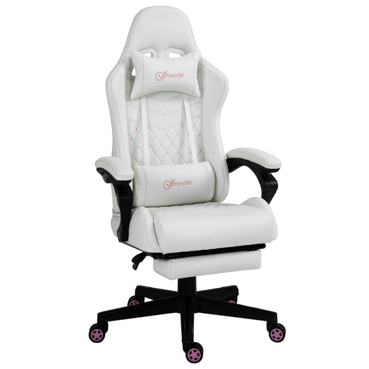 Vinsetto Computer Gaming Chair with Footrest, Video Gaming Chair for Adults with 130√Ç¬∞ Reclining Back, Desk Chair with Lumbar Support and Adjustable Height, White