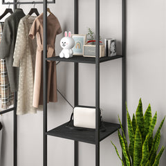 HOMCOM Steel Frame Clothes Storage Rack, with Shelves - Black