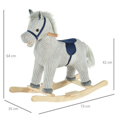 HOMCOM Kids Plush Rocking Horse w/ Sound Children Rocker Ride On Toy Gift 3-6 Years Grey