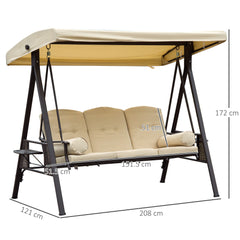 Outsunny Swing Chair Hammock Chair 3 Seater Canopy Cushion Shelter Outdoor Bench Steel Beige