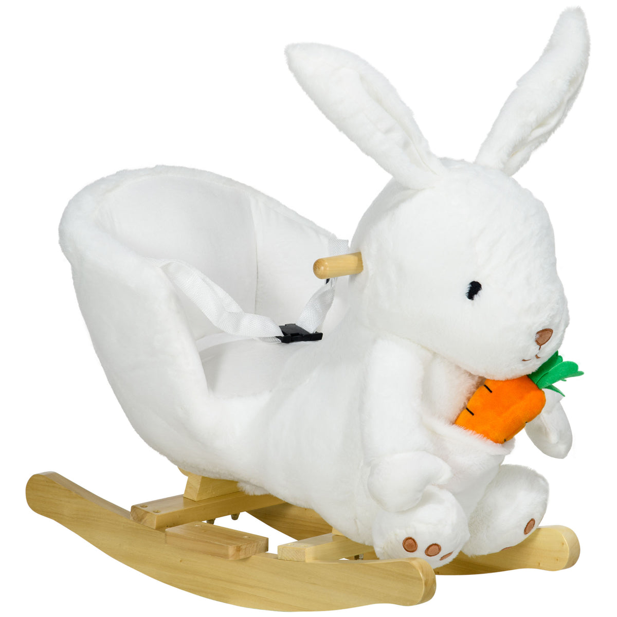 HOMCOM Kids Rabbit-Shaped Rocking Horse, with Safety Belt, Realistic Sounds, for Ages 18-36 Months - White