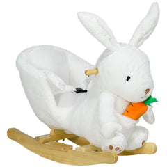 HOMCOM Kids Rabbit-Shaped Rocking Horse, with Safety Belt, Realistic Sounds, for Ages 18-36 Months - White