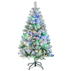 HOMCOM 4.5' Artificial Snow Christmas Trees with Frosted Branches, Warm White or Colourful LED Lights, Steel Base