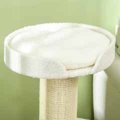 PawHut 2 Tier Sisal Sherpa Cat Tree with Basket Cushion Sisal Post Cream White