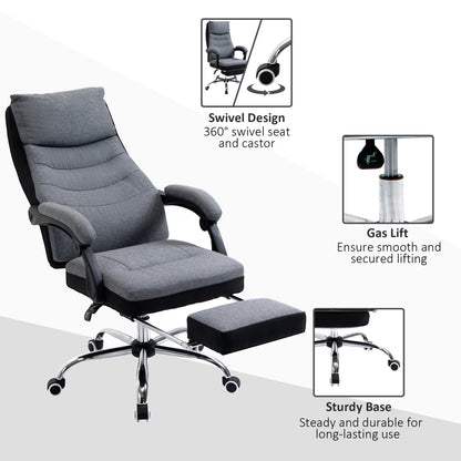 Vinsetto Office Chair, Executive Desk Chair 135√Ç¬∞ Reclining Computer Chair with Adjustable Height, Retractable Footrest and Swivel Wheels, Grey