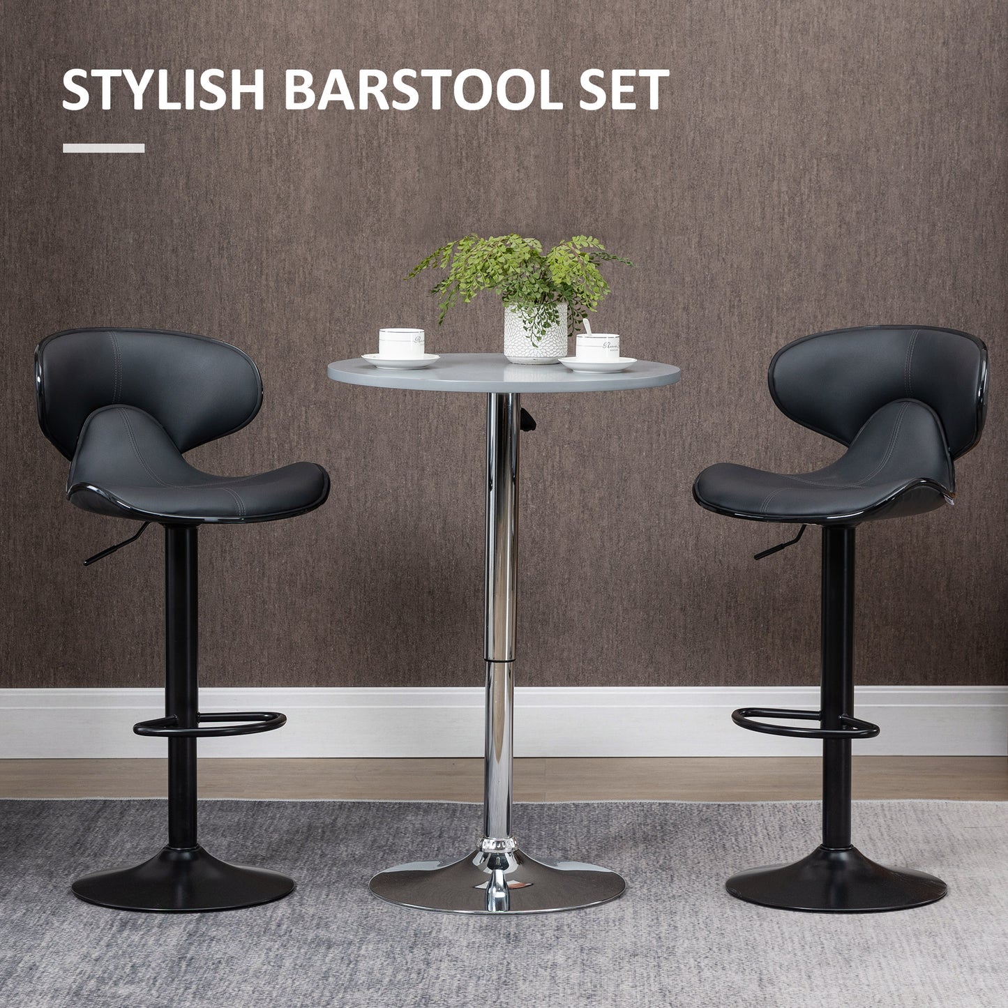 HOMCOM Adjustable Swivel Bar Stools Set of 2, Barstools with Footrest and Backrest, Steel Frame Gas Lift, for Kitchen Counter Dining Room, Grey