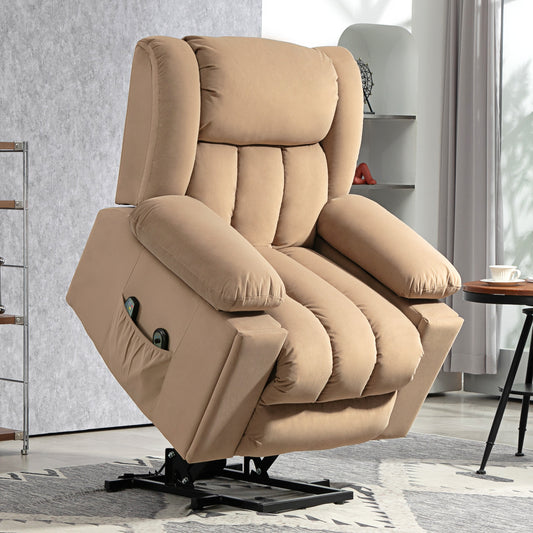 HOMCOM Velvet-Feel Electric Riser, Recliner and Massage Armchair - Light Brown