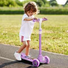 AIYAPLAY Kids 3 Wheel Scooter for 2-6 Years Old w/ Adjustable Height, LED Light, TPE Handlebar, Purple