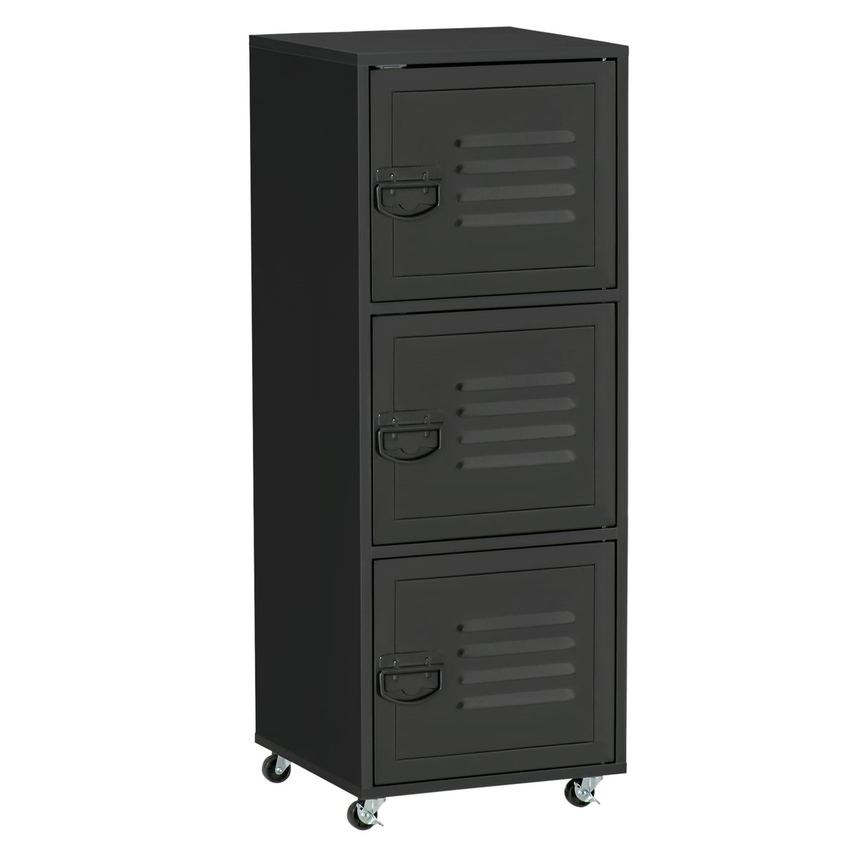 HOMCOM Rolling Storage Cabinet 3-Tier Mobile File Cabinet with Wheels & Metal Doors for Home Office, Living Room, Black