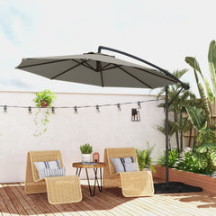 Outsunny 3m Overhanging Parasol, with Base, Weights and Cover - Light Grey