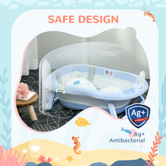 ZONEKIZ Foldable Baby Bathtub, with Non-Slip Support Legs, Cushion Pad, Shower Holder - Blue