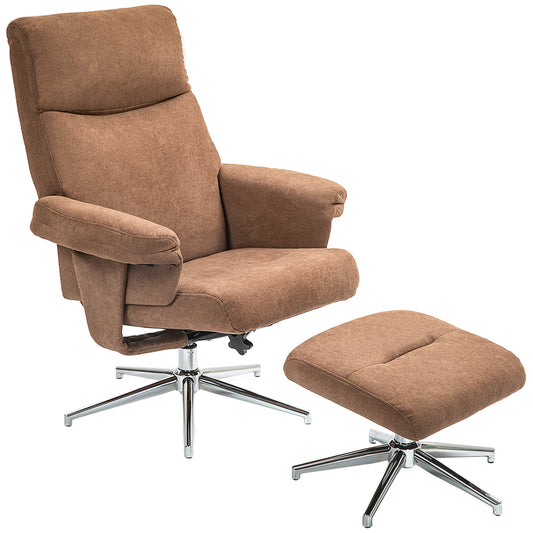 HOMCOM Velvet-Feel Recliner Chair and Ottoman - Light Brown