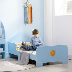 ZONEKIZ Space Themed Toddler Bed, Kids Bedroom Furniture, with Safety Rails - Blue