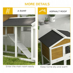 PawHut Wooden Rabbit Hutch Outdoor, Double Tier with Water-Resistant Roof, Ramp 147 x 54 x 84 cm, Yellow