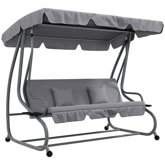 Outsunny Three-Person garden Swing Chair, with Adjustable Canopy - Light Grey