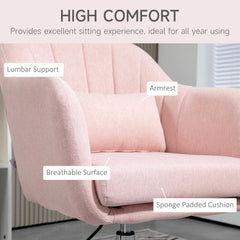 HOMCOM Swivel Linen Fabric Accent Chair for Living Room Contemporary Vanity Armchair with Adjustable Height Thick Cushion Lumbar Support Armrest for Bedroom Office Pink