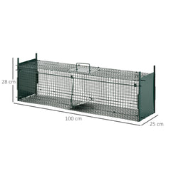 PawHut Two-Door Live Trap for Small Animals, Animal Trap for Rat, Mice - Dark Green