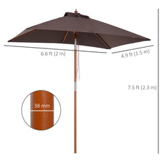 Outsunny 2m x 1.5m Garden Parasol Umbrella with Tilting Sunshade Canopy, Outdoor Market Table Umbrella with Wood and Bamboo Frame, Coffee