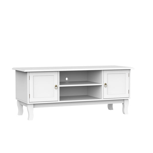 HOMCOM TV Unit up to 55", 2 Doors TV Cabinet with Open Storage Shelves and Cable Management for Living Room, Bedroom, Entertainment Room, 120L x 45W x 50.5H, White