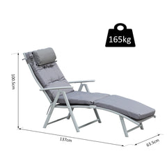 Outsunny Steel Frame Outdoor Garden Padded Sun Lounger w/ Pillow Grey