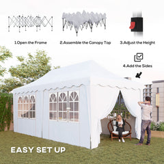 Outsunny 3 x 6m Pop Up Gazebo with Sides, UPF50+ Height Adjustable Marquee Party Tent, Wedding Canopy, Instant Event Shelter with Carry Bag and Sand Bags for Garden, White