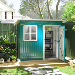 Outsunny 7 x 4ft Galvanised Steel Garden Shed, with Lock and Gloves - Green