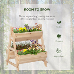 Outsunny 68cm x 57.5cm x 80.5cm 51L Wood Raised Garden Bed, Outdoor Planter Box with Stand, Nonwoven Fabric for Vegetables, Herbs, Flowers, Natural