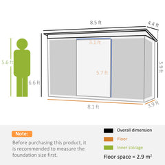 حظيرة تخزين معدنية للحديقة من Outsunny، منزل لتخزين الأدوات مع أبواب منزلقة مزدوجة وألواح Lightsky، 8.5 × 4 أقدام
