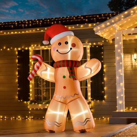 HOMCOM 8ft Christmas Inflatable Gingerbread Man, Lighted Blow Up Yard Decor Indoor Outdoor Garden Lawn Party Prop