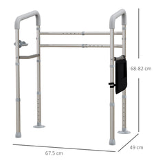 HOMCOM Free Standing Toilet Frame, Height and Width Adjustable Toilet Safety Frame with Arms, 2 Additional Suction Cups, Storage for Elderly, Disabled, Handrail Grab Bar, 136kg Weight Capacity