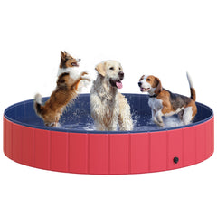 PawHut Foldable Dog Paddling Pool Pet Cat Swimming Pool Indoor/Outdoor Collapsible Summer Bathing Tub Shower Tub Puppy Washer (â160 √É‚Äî 30H cm, Red)