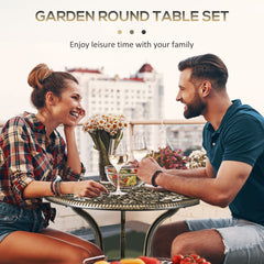 Outsunny 3 Piece Cast Aluminium Garden Bistro Set for 2 with Parasol Hole, Outdoor Coffee Table Set, Two Armless Chairs and Round Coffee Table for Balcony, Patio, Bronze