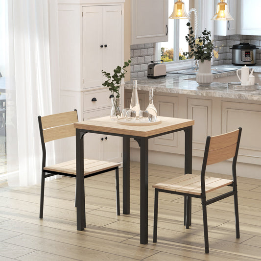 HOMCOM Three-Piece Minimal and Compact Dining Set, Light Wood Grain