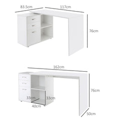 HOMCOM L Shaped Computer Desk, Reversible Home Office Desk with Drawers, File Cabinet and Storage Shelves, Study Table, 117 x 83.5 x 76cm, White