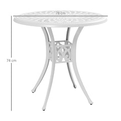 Outsunny 78 cm Round Garden Dining Table with Parasol Hole Antique Cast Aluminium Outdoor Table Only, White