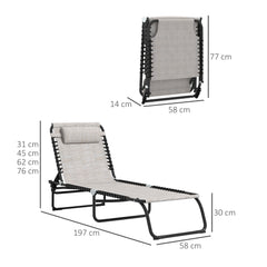 Outsunny Set of Two Folding Sun Loungers, with Four-Position Backs - Cream