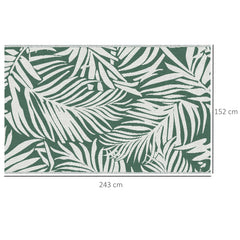 Outsunny Reversible Outdoor RV Rug, 1.5 x 2.4m Patio Floor Mat, Waterproof Plastic Straw Rug for Garden, Deck, Picnic, Beach, Camping, Green Leaves, Green and White