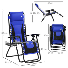 Outsunny Zero Gravity Lounger Chair, Folding Reclining Patio Chair with Padded Seat, Cup Holder, Soft Cushion and Headrest for Poolside, Camping, Blue