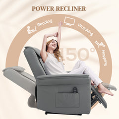 HOMCOM 3D Kneading Massage Recliner Chair with Headrest, Breathable Leather Recliner Armchair, Electric Reclining Chair with Footrest, Remote with USB Port, Side Pockets for Home, Grey