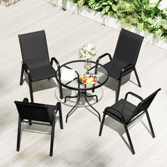 Outsunny Five-Piece Steel Patio Set, with Glass-Top Table - Black