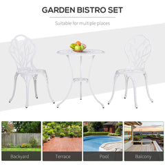 Outsunny 3 Piece Patio Bistro Set for 2, Outdoor Aluminium Garden Table and Chairs with Umbrella Hole for Balcony, White