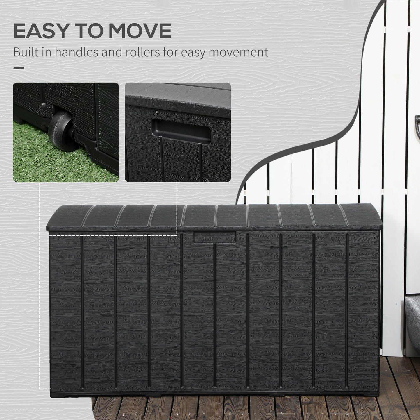 Outsunny 336 Litre Garden Storage Box, Water-resistant Heavy Duty Double Wall Plastic Container, Extra Large Outdoor Garden Furniture Organizer, Deck Cushion Chest with Wheels and Handles, Black