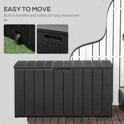 Outsunny 336 Litre Garden Storage Box, Water-resistant Heavy Duty Double Wall Plastic Container, Extra Large Outdoor Garden Furniture Organizer, Deck Cushion Chest with Wheels and Handles, Black